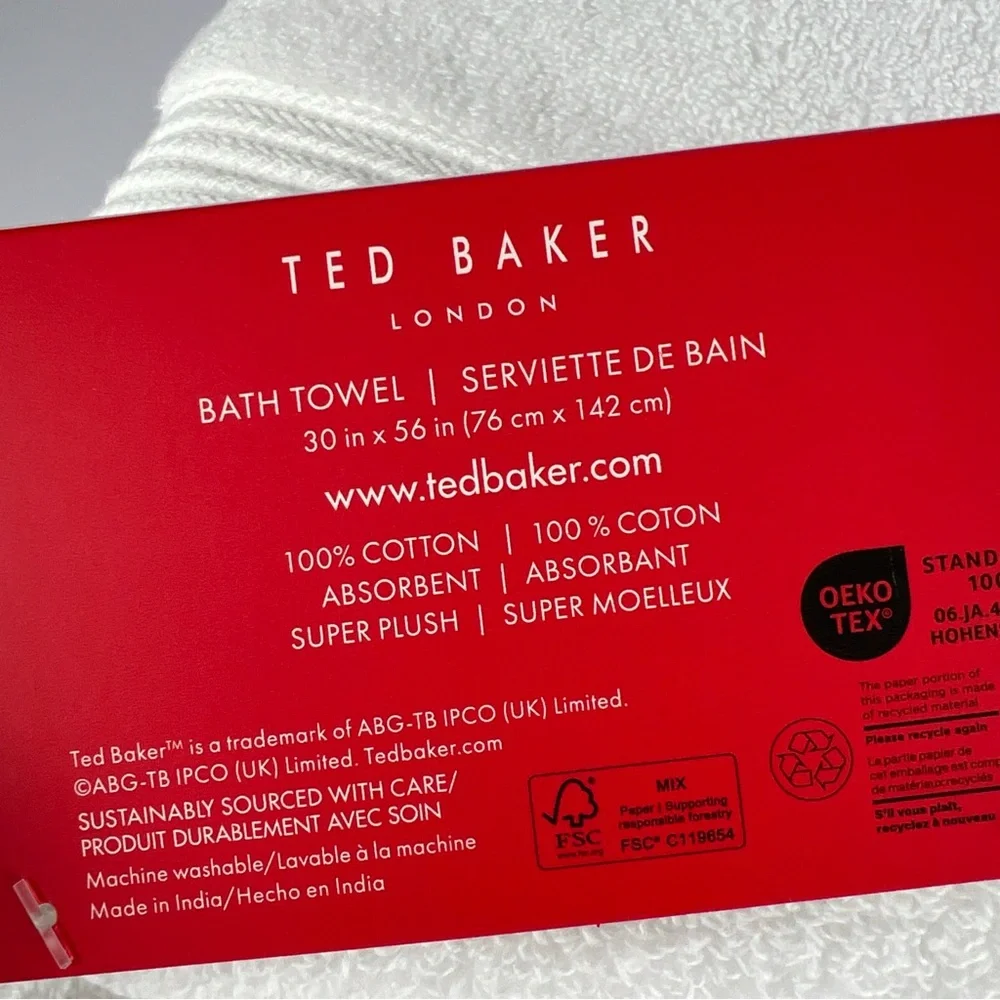 Ted Baker London Bath Towels Set of 2 Spa White Super Plush 100% Cotton NEW